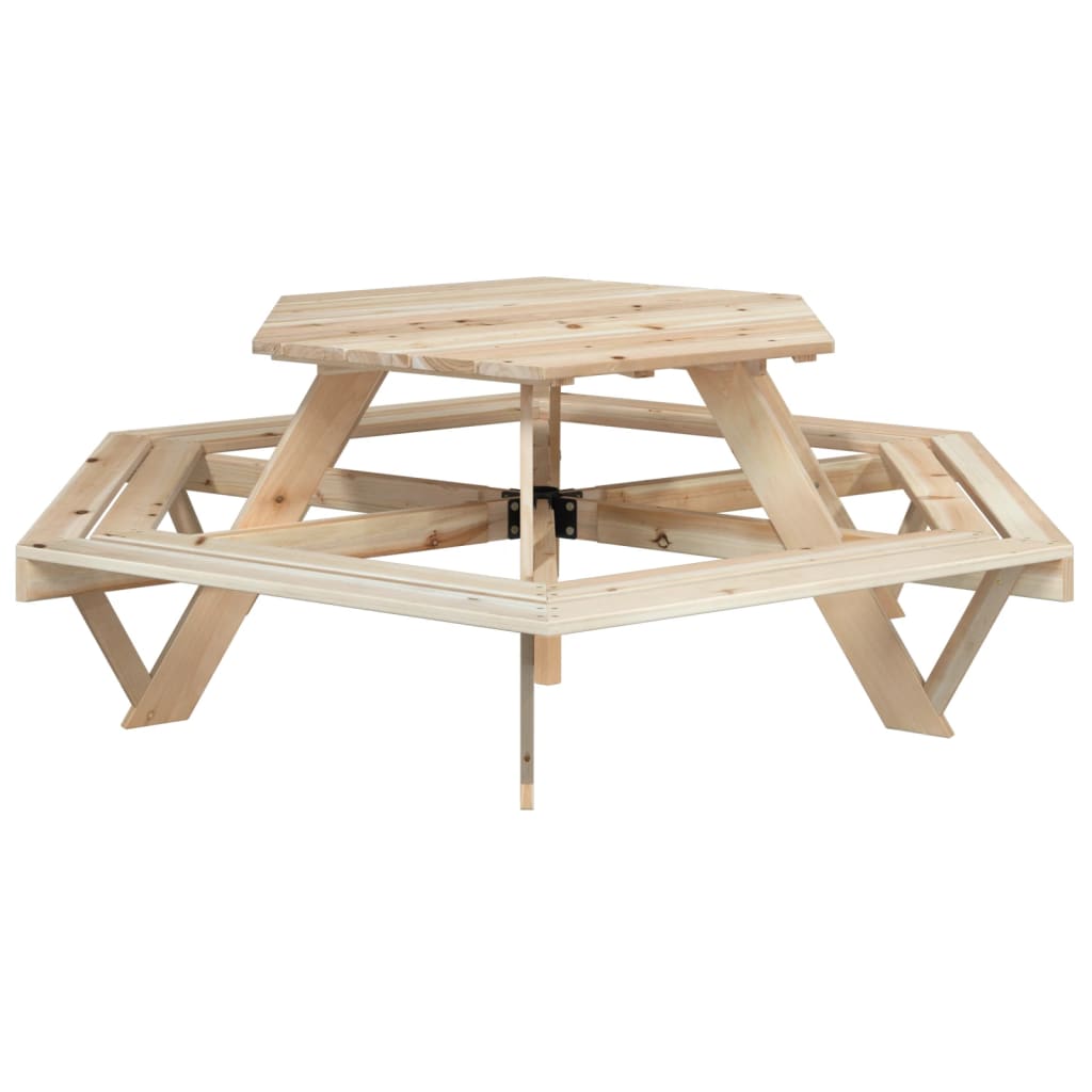 Tavolo da Picnic per 6 Bambini con Panche Esagonale Legno Abete 4008993