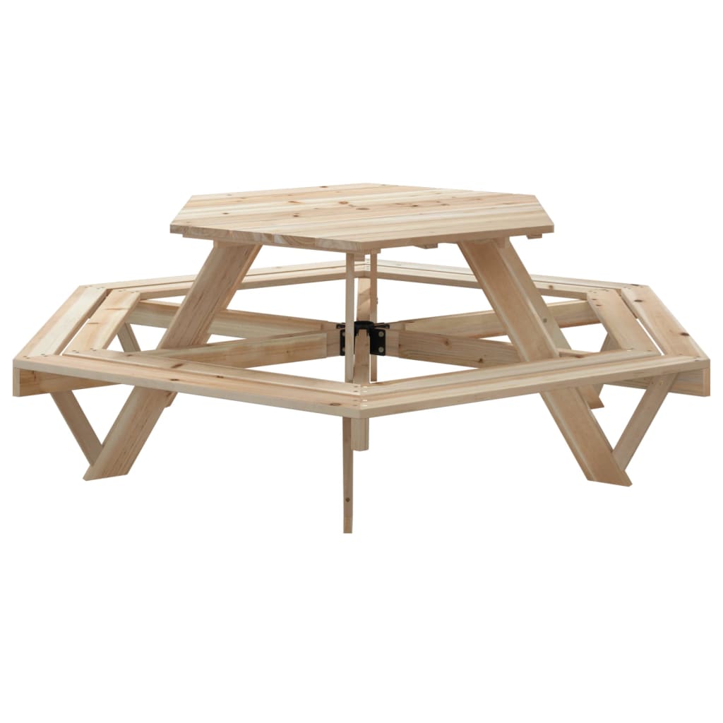 Tavolo da Picnic per 6 Bambini con Panche Esagonale Legno Abete 4008993