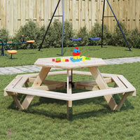 Tavolo da Picnic per 6 Bambini con Panche Esagonale Legno Abete 4008993