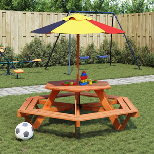 Tavolo da Picnic per 6 Bambini con Panche Esagonale Legno Abete 4008994