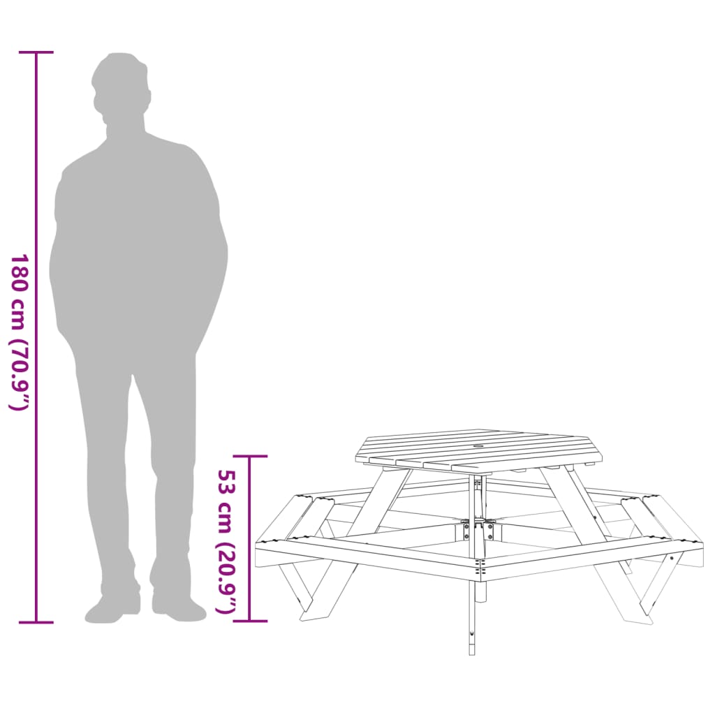 Tavolo da Picnic per 6 Bambini con Panche Esagonale Legno Abete 4008994