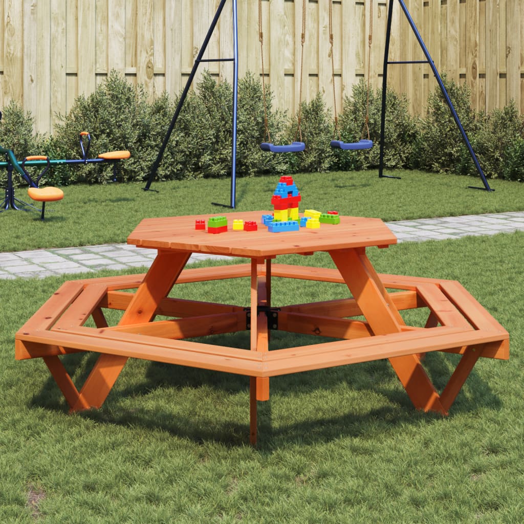 Tavolo da Picnic per 6 Bambini con Panche Esagonale Legno Abete 4008994