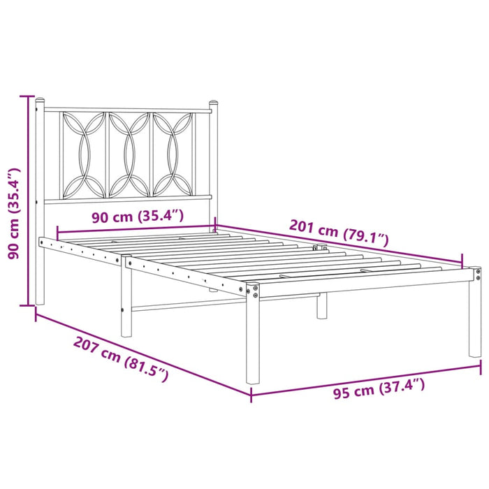 Giroletto con Testiera Metallo Bianco 90x200 cm 376170