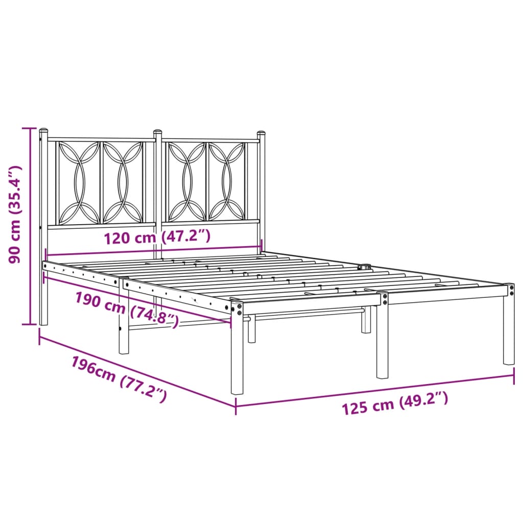 Giroletto con Testiera Metallo Bianco 120x190 cm 376174