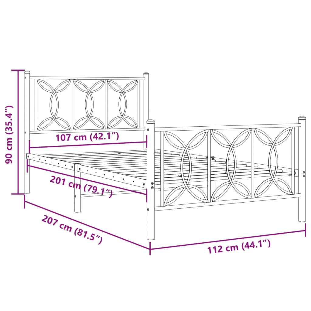 Giroletto con Testiera e Pediera Metallo Bianco 107x203 cm 376191