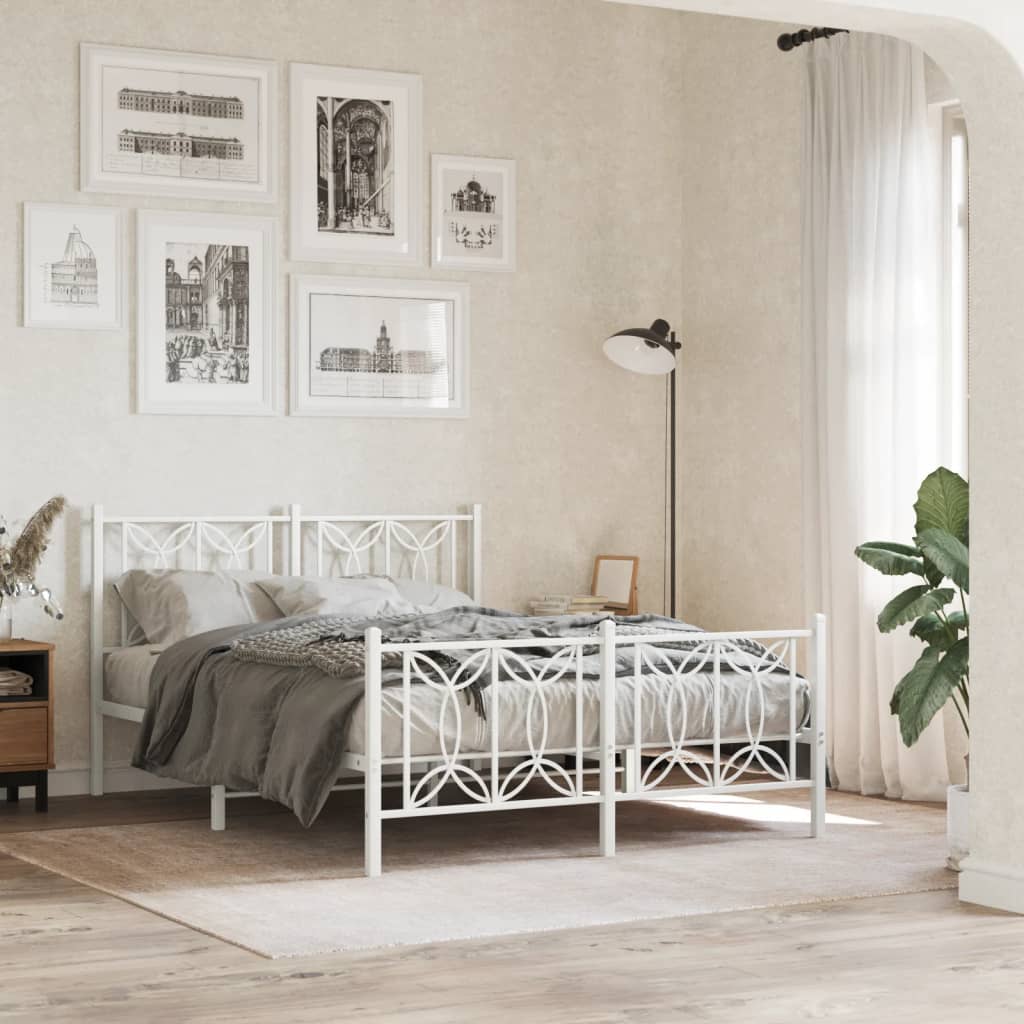 Giroletto con Testiera e Pediera Metallo Bianco 135x190 cm 376194