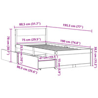 Giroletto con Cassetti 75x190 cm in Legno Massello di Pino 846807