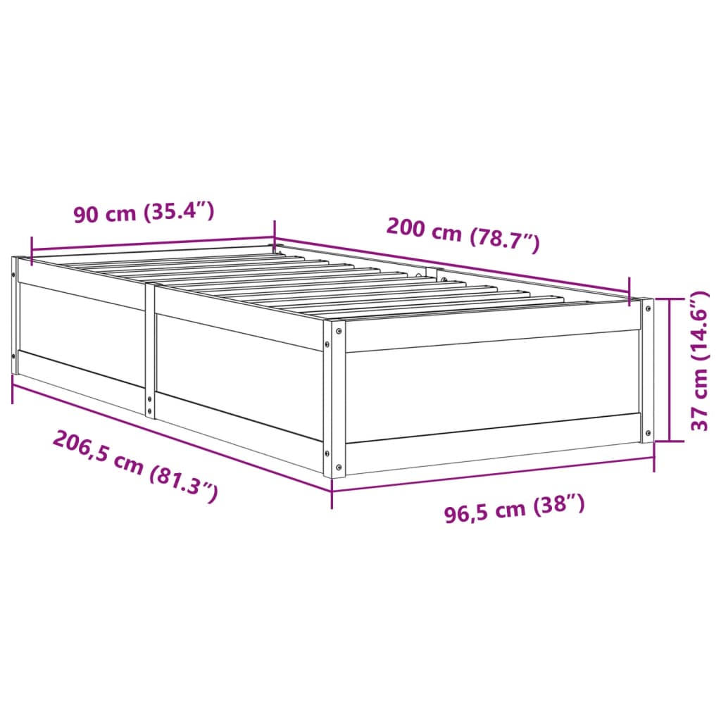 Giroletto 90x200 cm in Legno Massello di Pino 846831