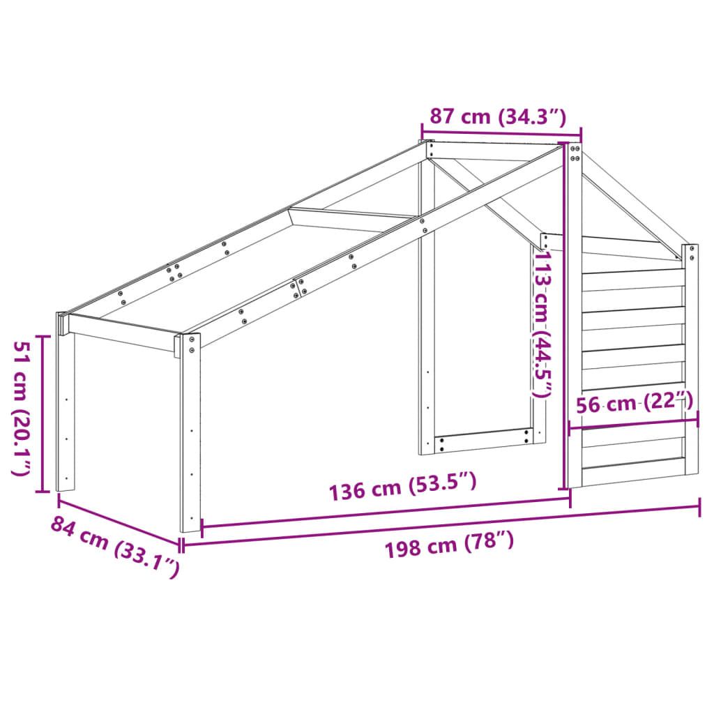 Tetto per Letto Bambini Bianco 198x87x113cm Legno Massello Pino 846874