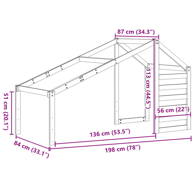 Tetto per Letto Bambini Bianco 198x87x113cm Legno Massello Pino 846874