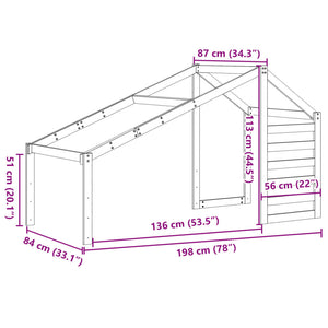 Tetto Letto Bambini Marrone Cera 198x87x113 Legno Massello Pino 846875