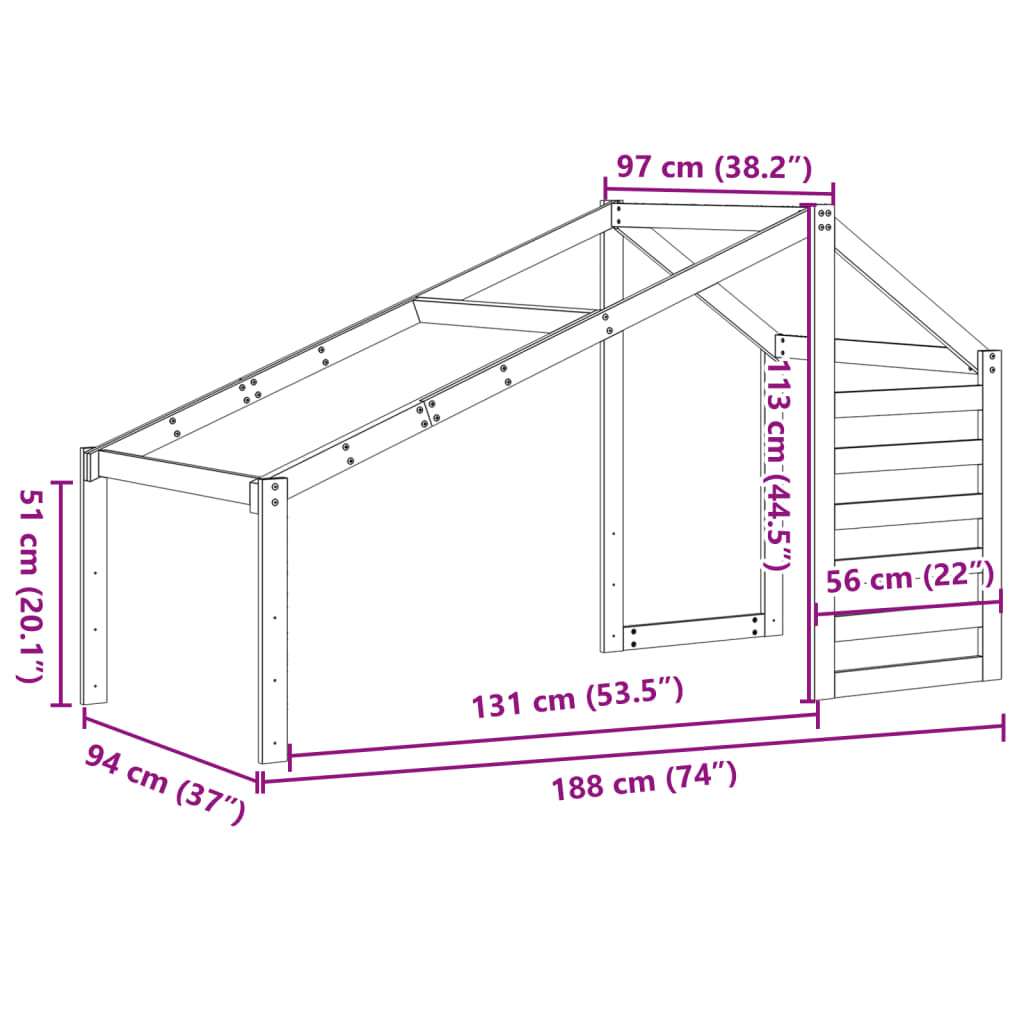 Tetto Letto Bambini Marrone Cera 188x97x113 Legno Massello Pino 846881