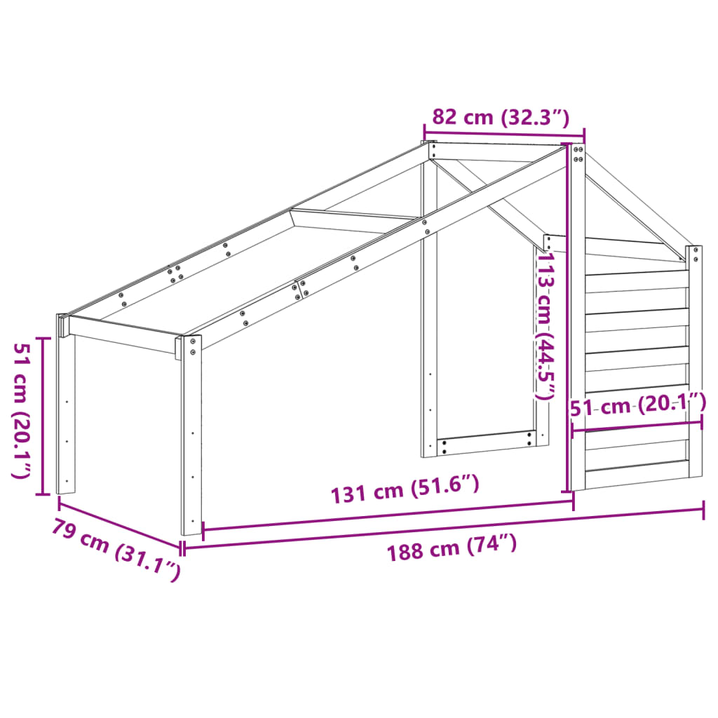 Tetto per Letto Bambini Bianco 188x82x113cm Legno Massello Pino 846883