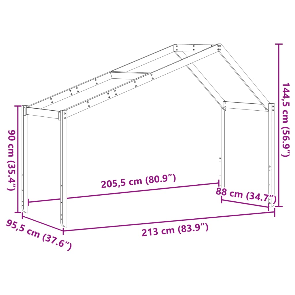 Tetto per Letto Bambini 213x95,5x144,5cm Legno Massello di Pino 846934