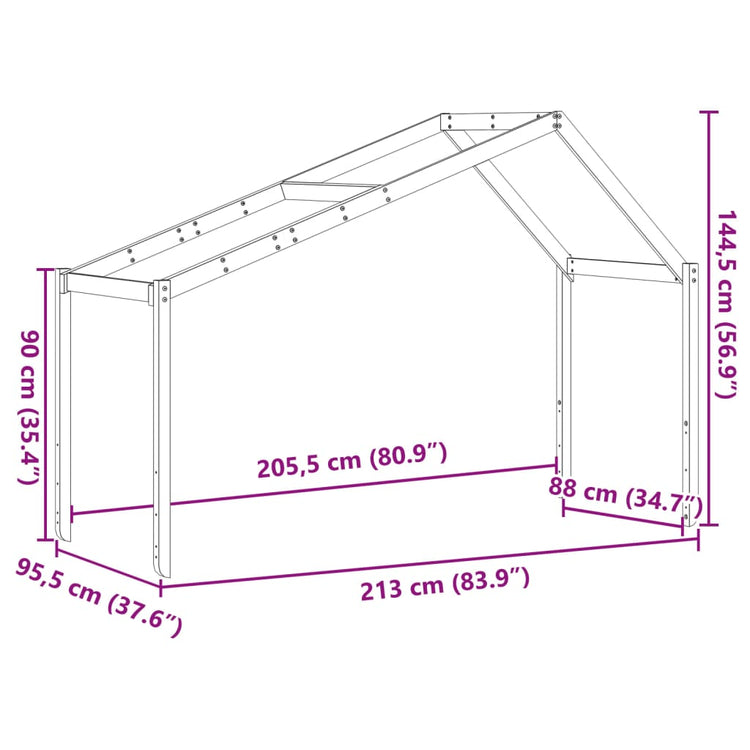 Tetto Letto Bambini Bianco 213x95,5x144,5cm Legno Massello Pino 846935