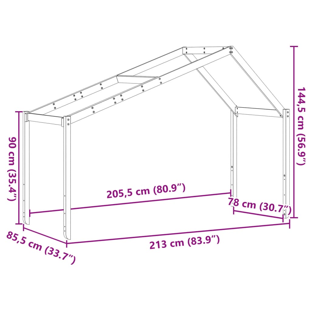 Tetto per Letto Bambini 213x85,5x144,5cm Legno Massello di Pino 846937