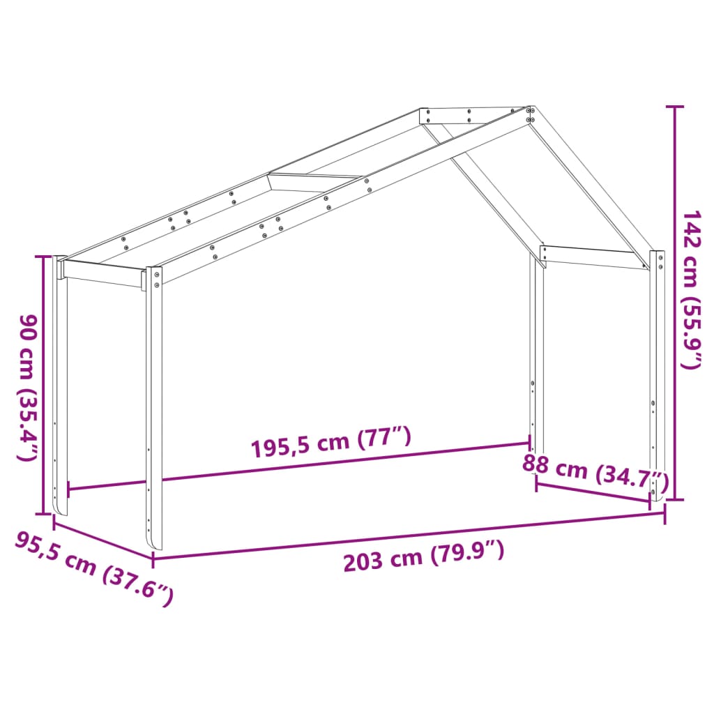 Tetto per Letto Bambini 203x95,5x142 cm Legno Massello di Pino 846940