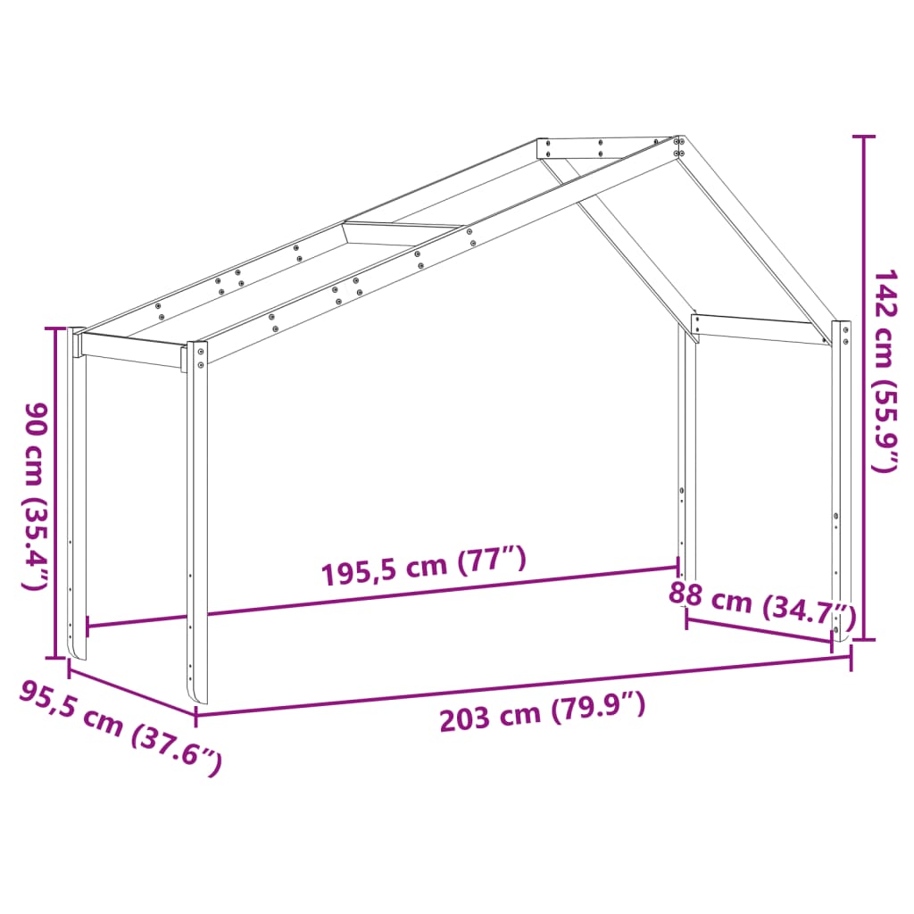 Tetto Letto Bambini Bianco 203x95,5x142 cm Legno Massello Pino 846941