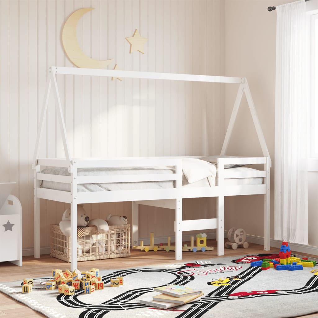 Tetto Letto Bambini Bianco 209x95,5x88 cm Legno Massello Pino 846947