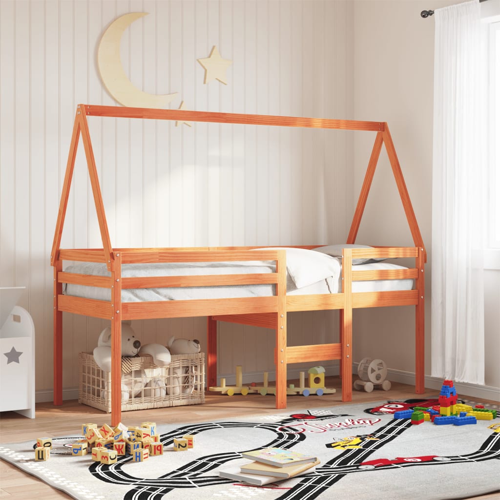 Tetto Letto Bambini Marrone Cera 209x85,5x88 cm Massello Pino 846951