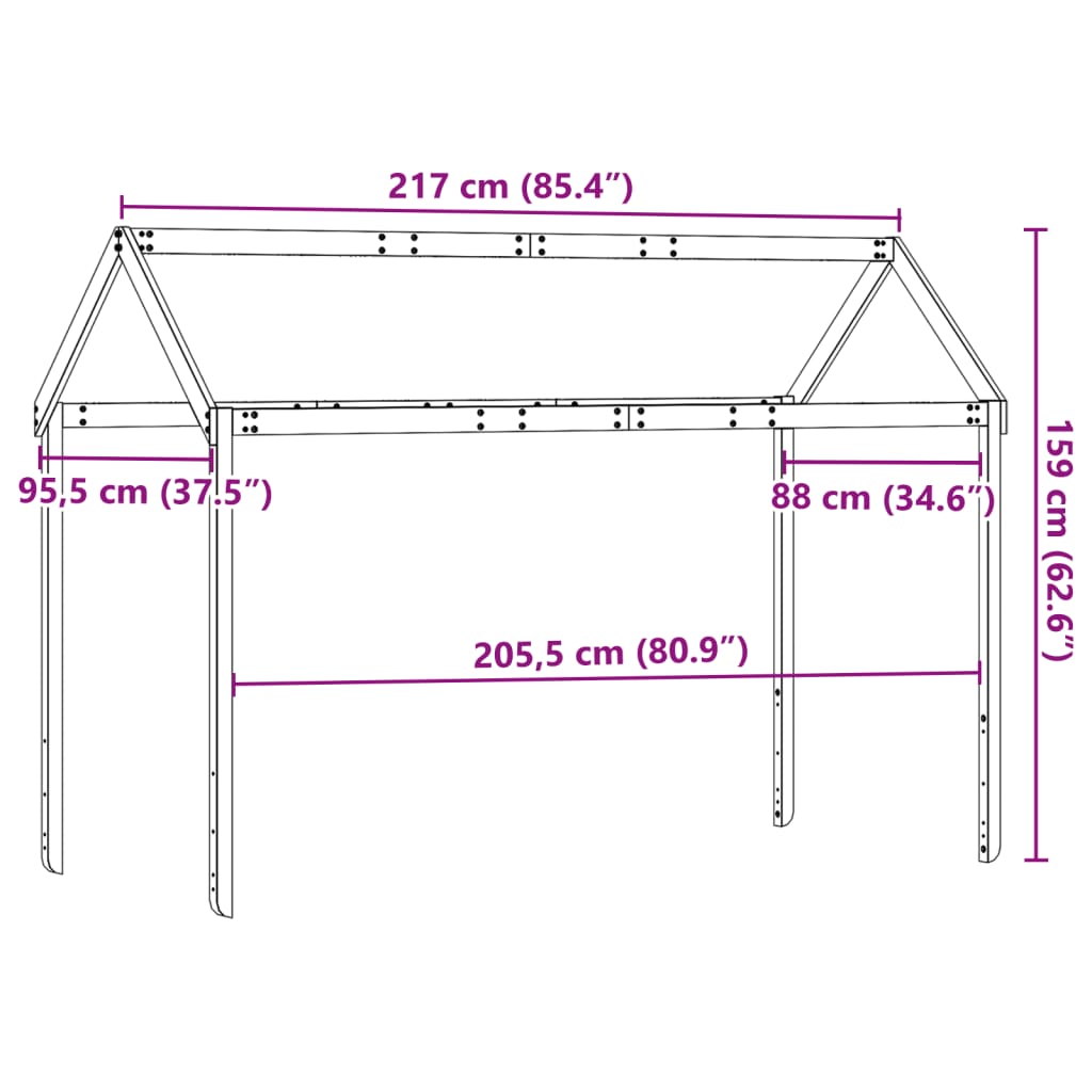 Tetto Letto Bambini Marrone Cera 217x95,5x159 cm Massello Pino 846960