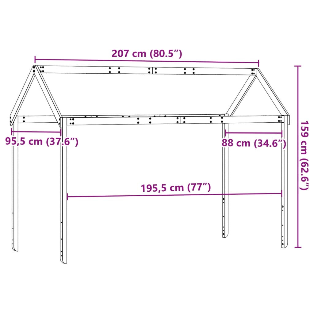 Tetto per Letto Bambini 207x95,5x159 cm Legno Massello di Pino 846964