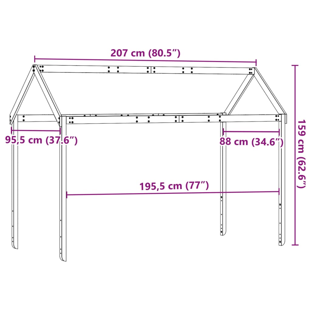 Tetto Letto Bambini Bianco 207x95,5x159 cm Legno Massello Pino 846965