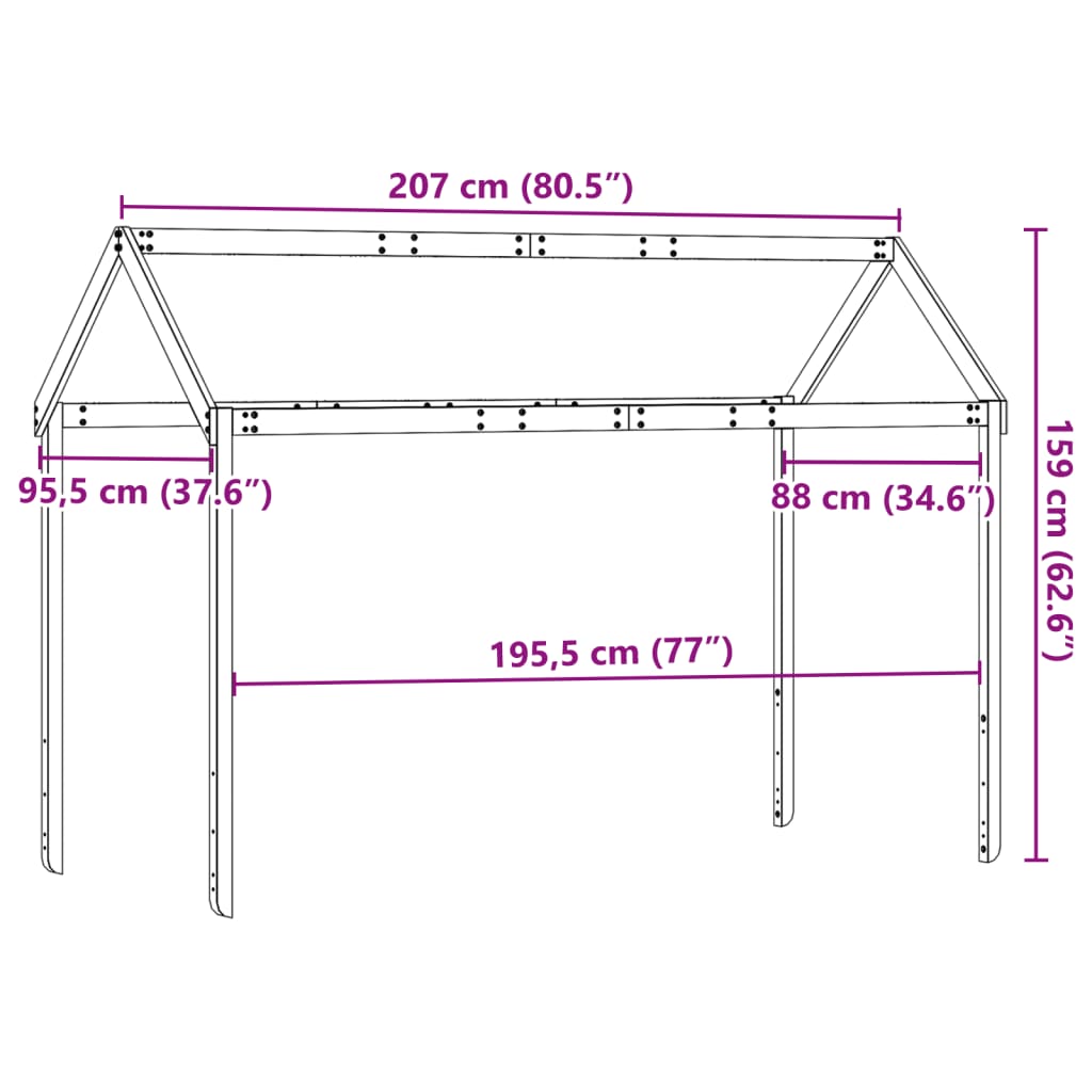 Tetto Letto Bambini Marrone Cera 207x95,5x159 cm Massello Pino 846966