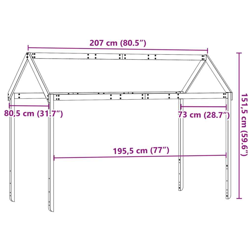 Tetto per Letto Bambini 207x80,5x151,5cm Legno Massello di Pino 846967