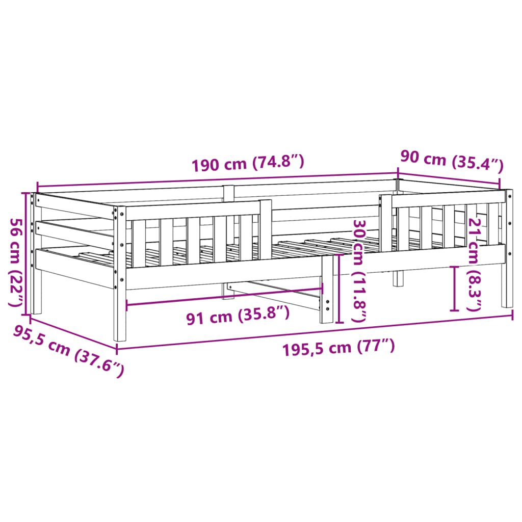 Letto senza Materasso Marrone Cera 90x190 cm in Legno di Pino 846981