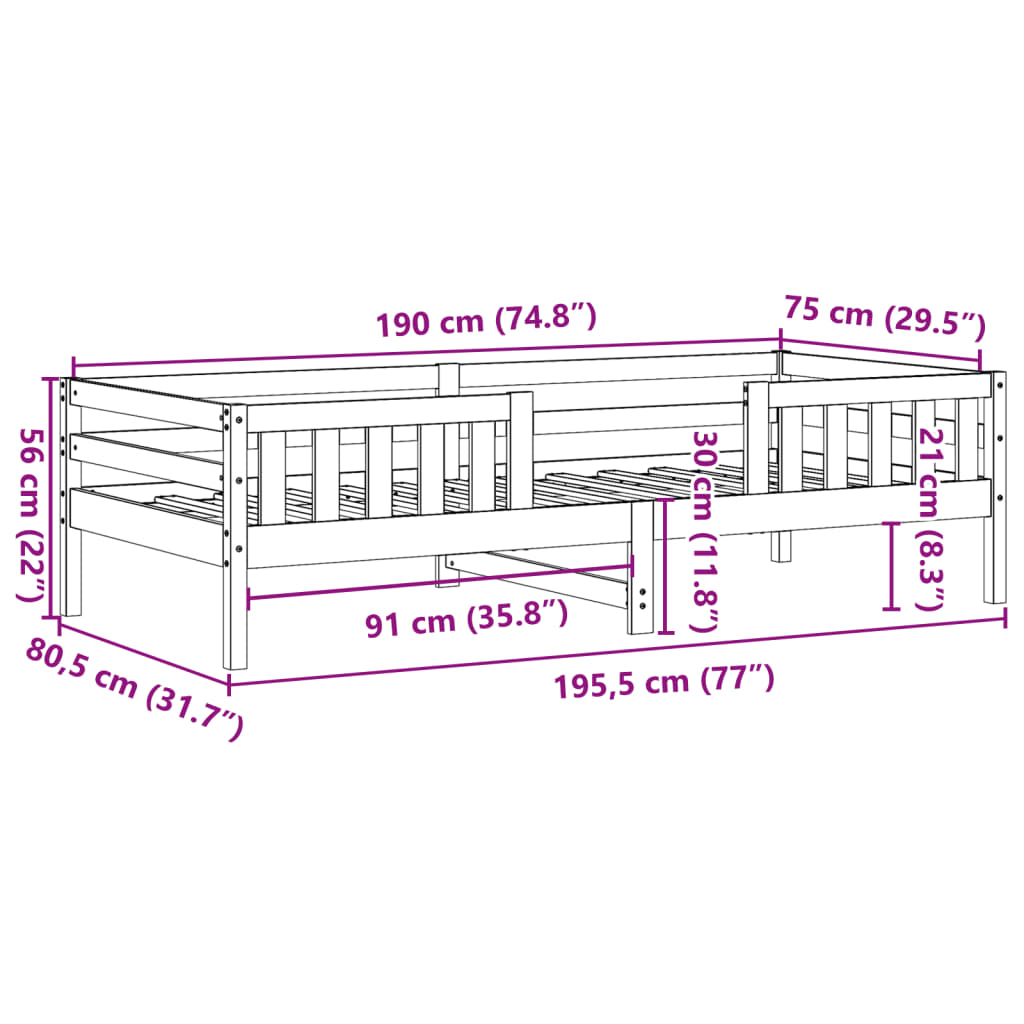 Giroletto 75x190 cm in Legno Massello di Pino 846982