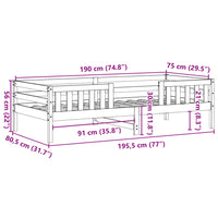 Letto senza Materasso Bianco 75x190 in Legno Massello di Pino 846983