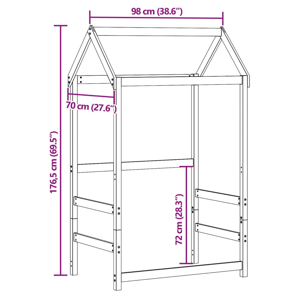 Tetto per Letto Bambini 98x70x176,5 cm Legno Massello di Pino 846991