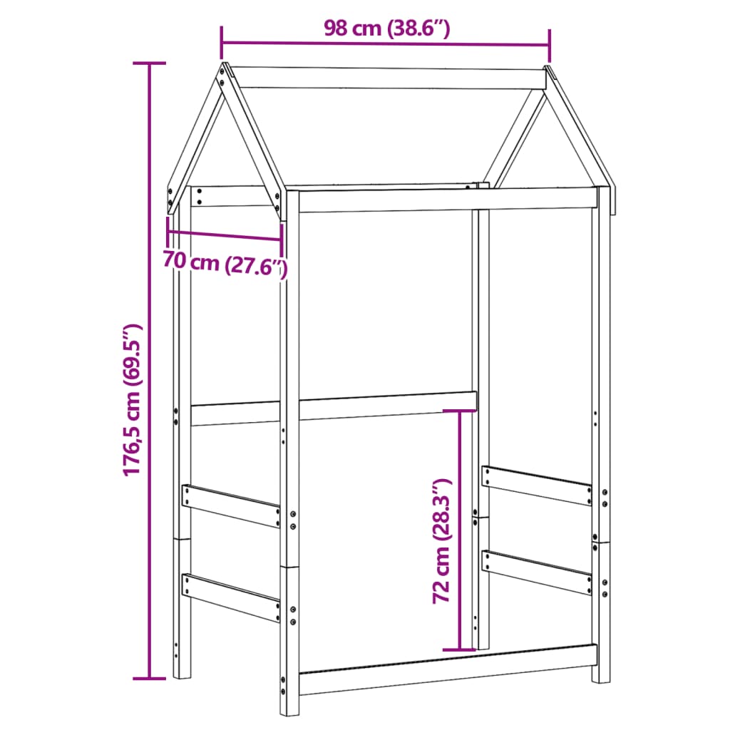 Tetto Letto Bambini Bianco 98x70x176,5 cm Legno Massello Pino 846992