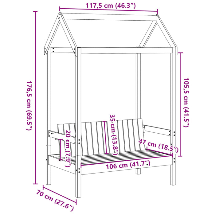 Panchina con Tetto 117,5x70x176,5 cm in Legno Massello di Pino 846994