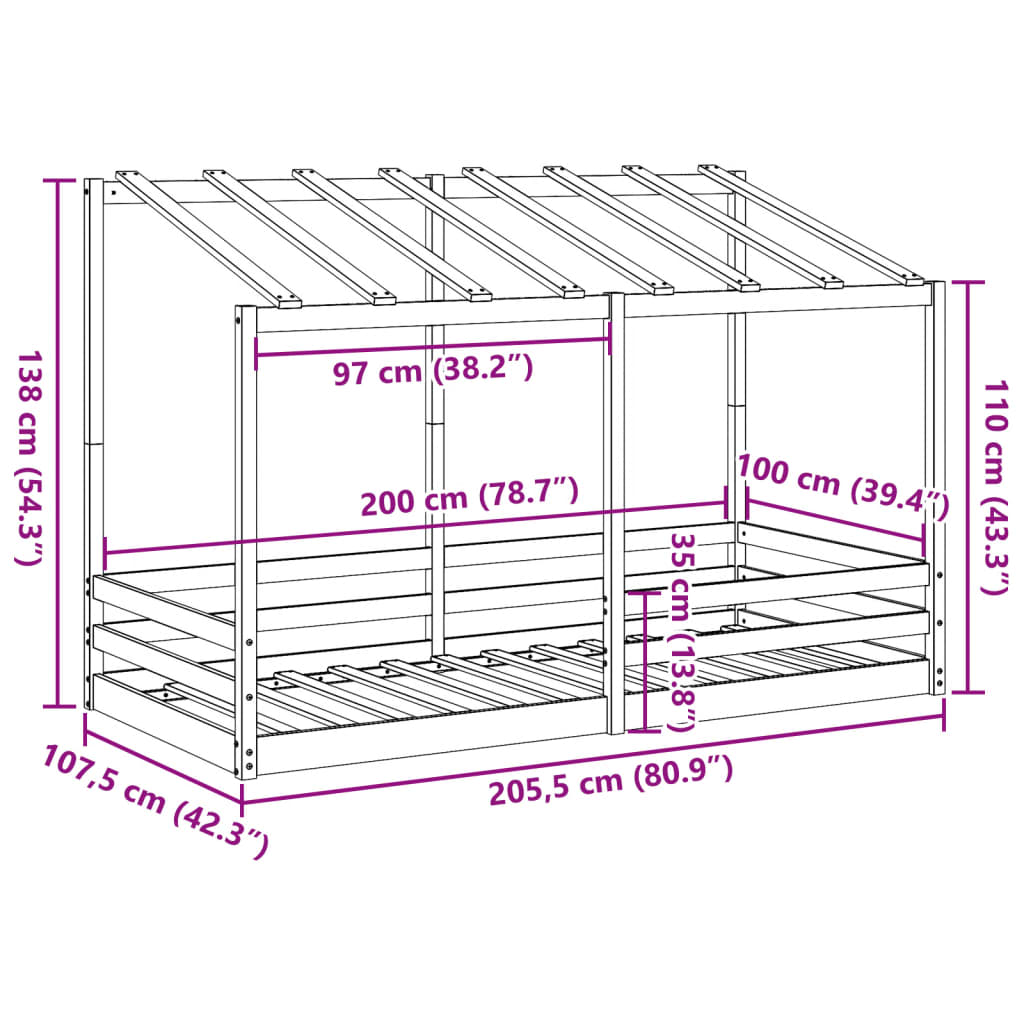 Letto per Bambini con Tetto 100x200 cm Legno Massello di Pino 846997