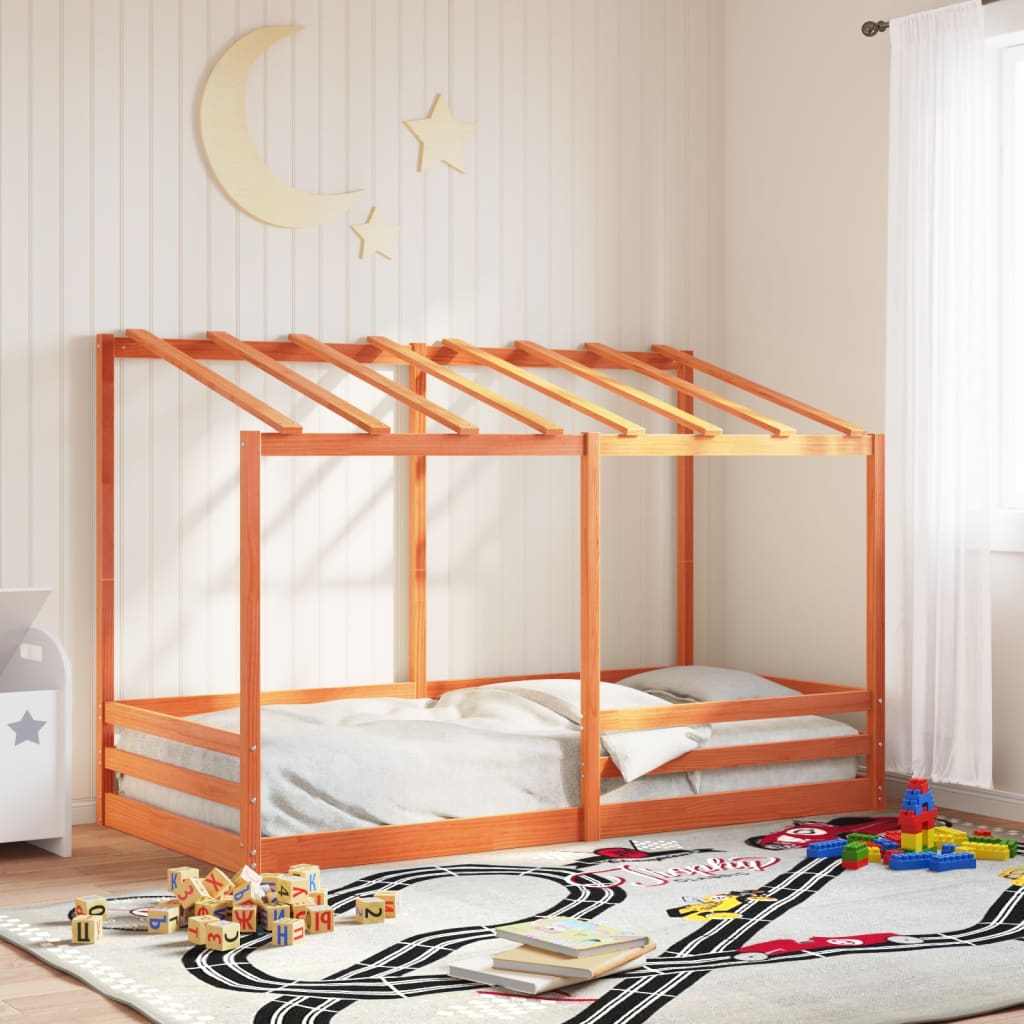 Letto Bambini con Tetto Marrone Cera 100x200 cm Massello Pino 846999