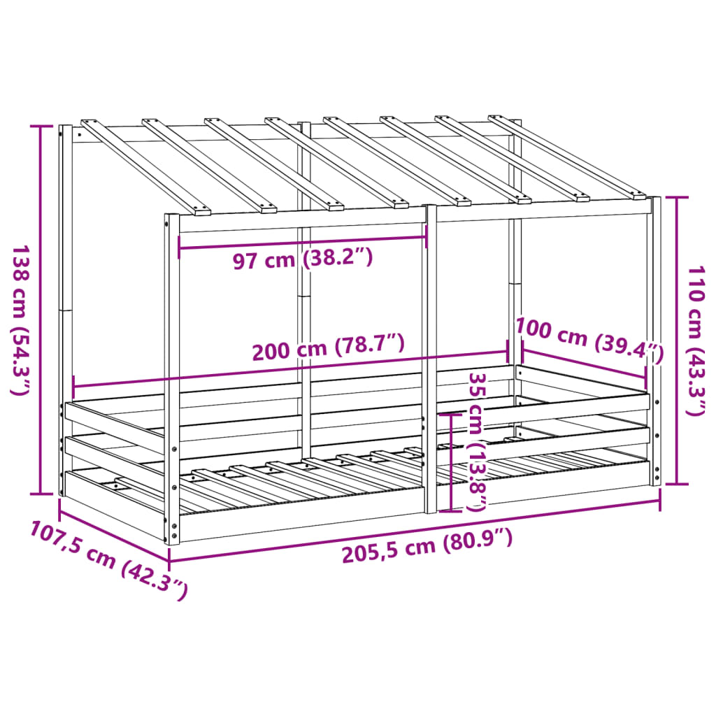 Letto Bambini con Tetto Marrone Cera 100x200 cm Massello Pino 846999