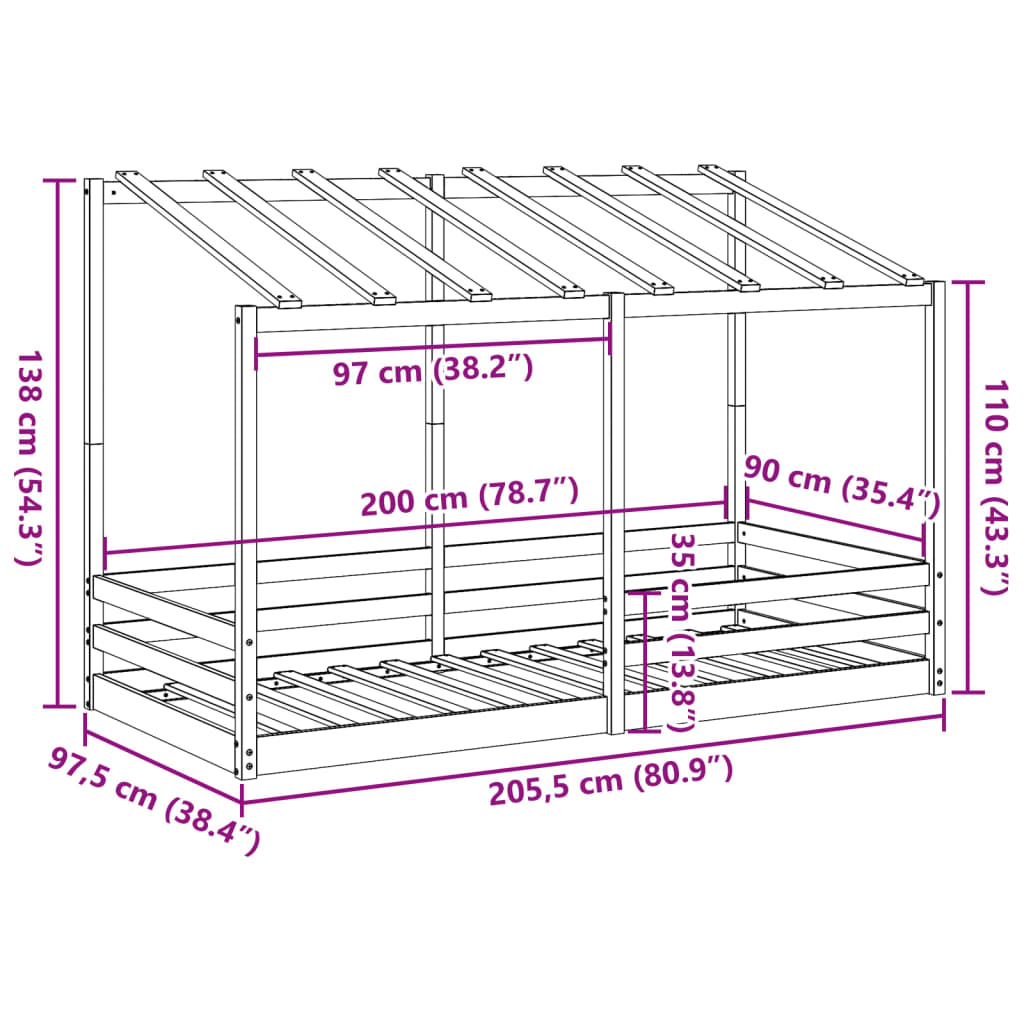 Letto per Bambini con Tetto 90x200 cm in Legno Massello di Pino 847000