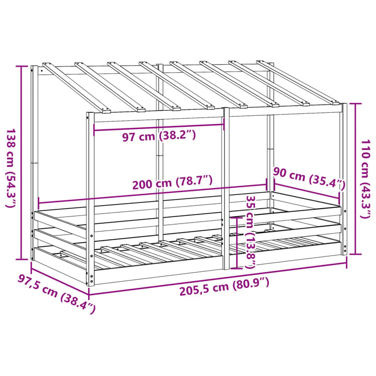 Letto per Bambini con Tetto Bianco 90x200cm Legno Massello Pino 847001