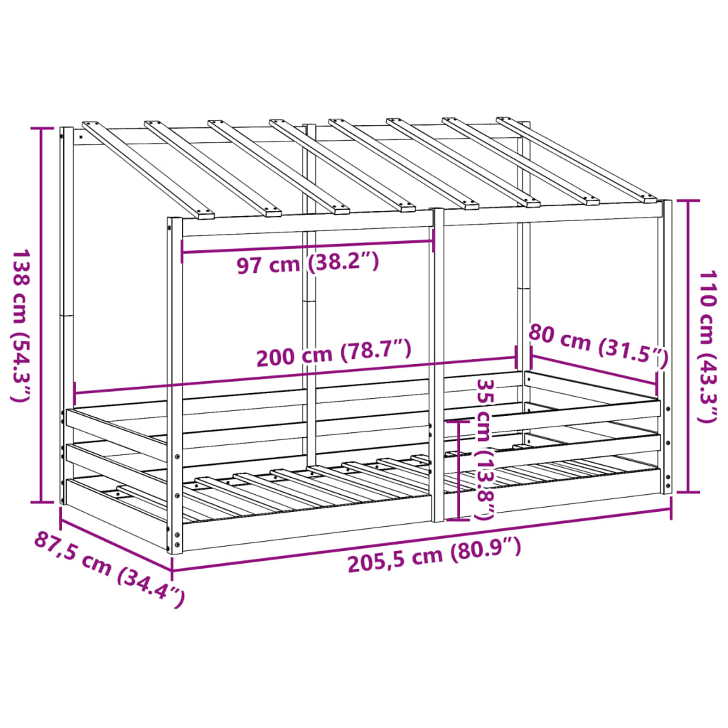 Letto per Bambini con Tetto 80x200 cm in Legno Massello di Pino 847003