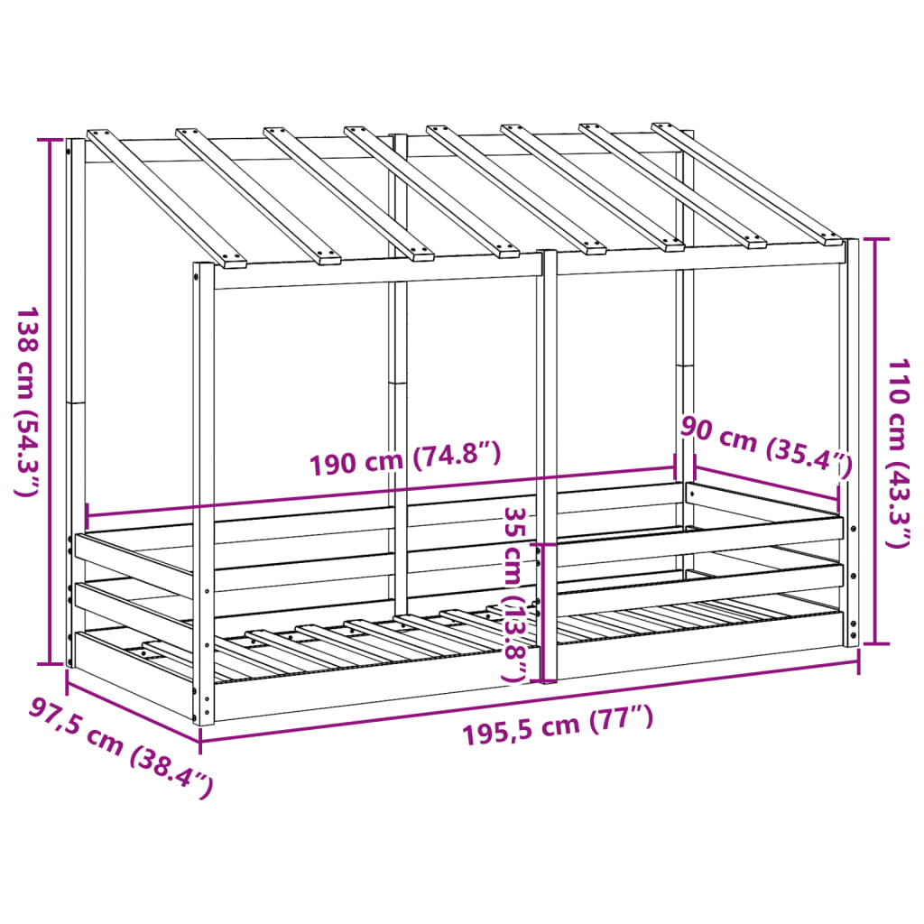 Letto per Bambini con Tetto 90x190 cm in Legno Massello di Pino 847006