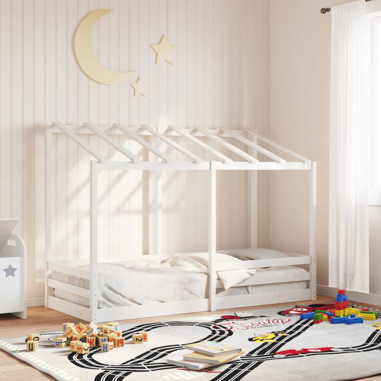 Letto per Bambini con Tetto Bianco 90x190cm Legno Massello Pino 847007