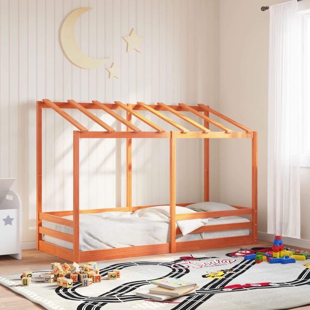 Letto Bambini con Tetto Marrone Cera 90x190 cm Massello Pino 847008