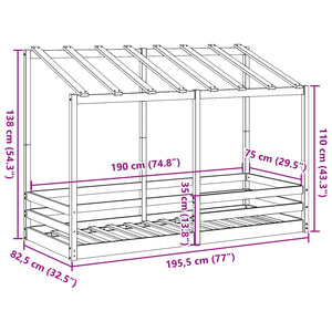 Letto per Bambini con Tetto 75x190 cm in Legno Massello di Pino 847009