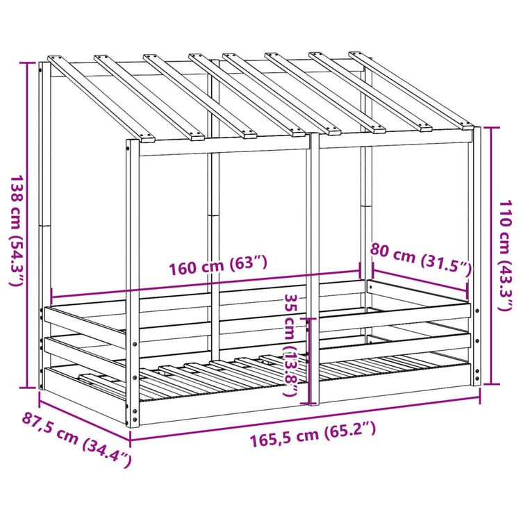 Letto per Bambini con Tetto 80x160 cm in Legno Massello di Pino 847012