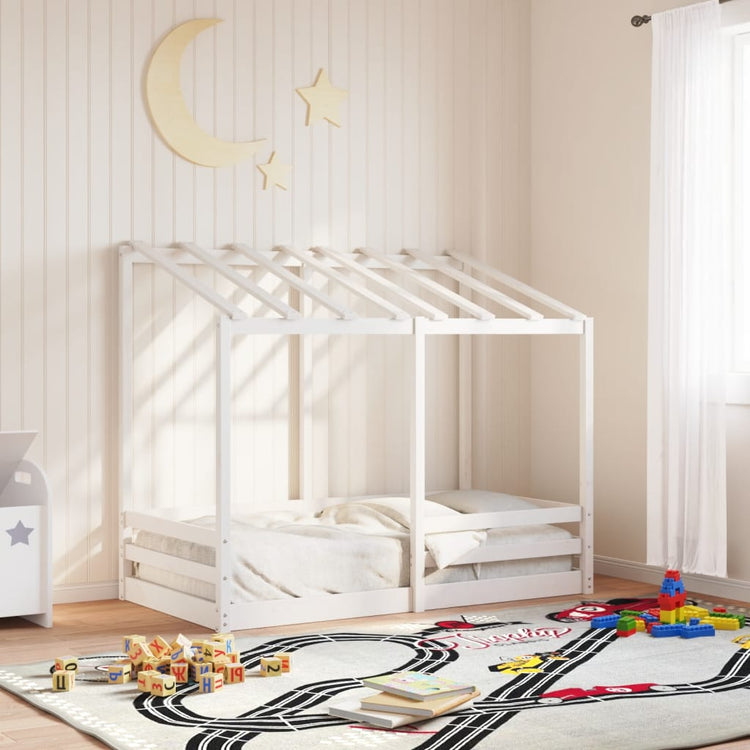 Letto per Bambini con Tetto Bianco 80x160cm Legno Massello Pino 847013