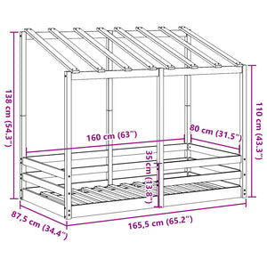 Letto per Bambini con Tetto Bianco 80x160cm Legno Massello Pino 847013