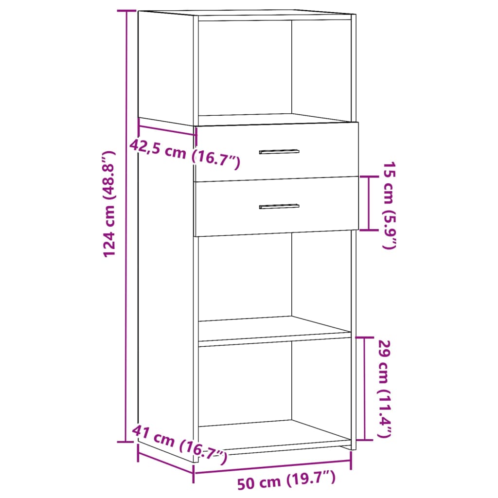 Credenza Grigio Cemento 50x42,5x124 cm in Legno Multistrato 846176