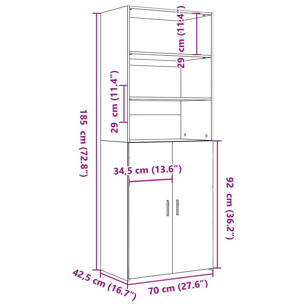 Credenza Nera 70x42,5x185 cm in Legno Multistrato 3281372